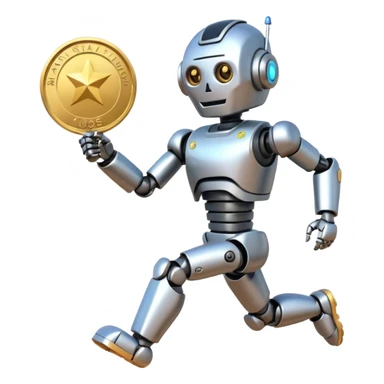 Robot picking running a marathon with gold medal sticker