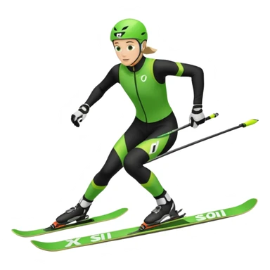 Xc ski racer in green and black clothing. Full body, skate skiing uphill sticker