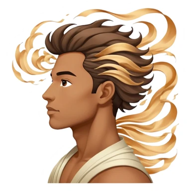 Male profile surrounded by floating fashion elements and energy waves, creative style essence, masculine vibe sticker