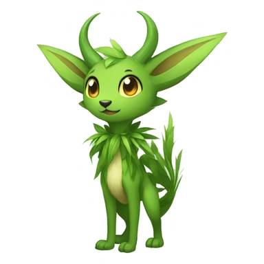 Anthro Shy Shiny Leaf-Grass-Type Fakémon-Sona With Horns Full Body sticker