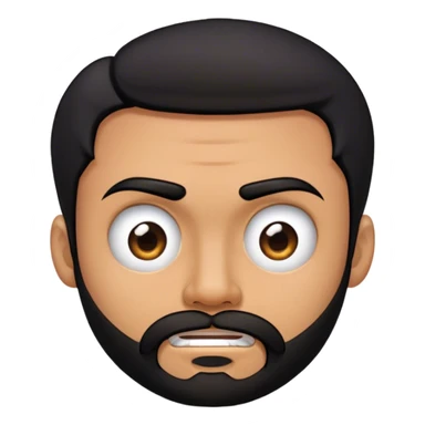 Distorted cartoon face after punch, stretched cheeks, trimmed beard, medium-length black hair, short sides, hair forward, transparent background. sticker