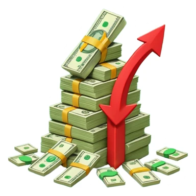 a pile of money infront of strategy paper with red arrow up sticker