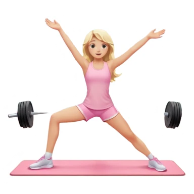 Cinematic Realistic angelic blonde girl stretching in light pink gym sticker