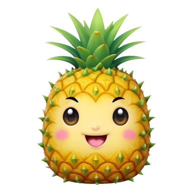 Cute Kawaii Pineapple, tiny and round, bright golden yellow with a spiky green top, chubby cheeks, playful winking expression, soft pastel textures, sweet and tropical vibes! sticker