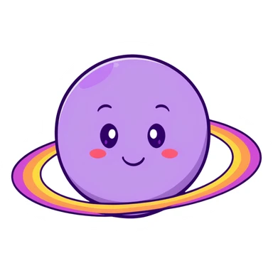 purple planet with colorful rainbow rings and a cute happy face with rosy cheeks sticker