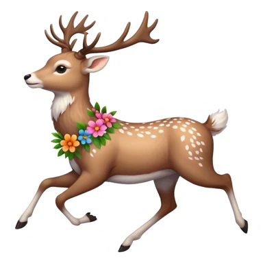White deer with flowers on his antlers running sticker