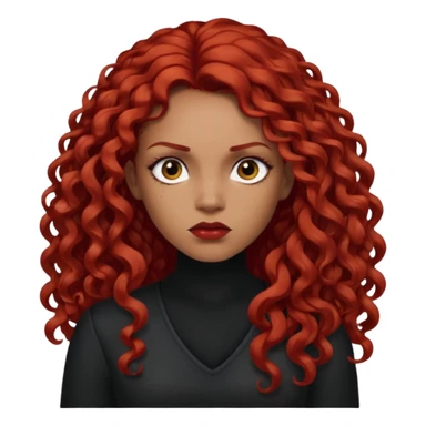 Preta, do cabelo grande cacheado, vermelho, cara de Seria, com tope sticker
