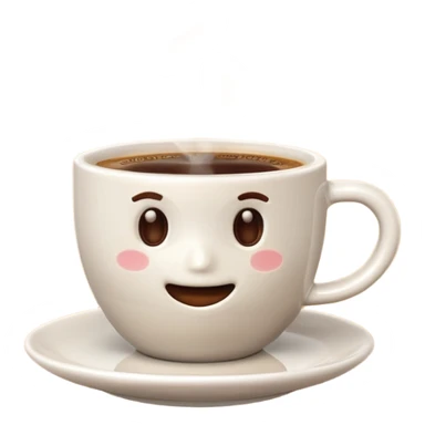 A plain 3D cartoon coffee cup filled with hot coffee, no saucer, light steam rising, glossy ceramic texture, warm soft lighting, realistic Memoji-style on a dark background. sticker