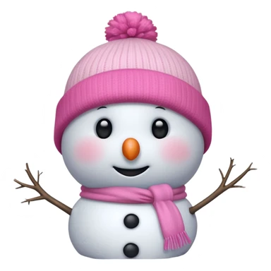 cute white and light pink snowman blushing, up close, pink beanie  sticker