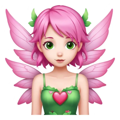 pink hair, pink wing fairy in green dress hearts sticker