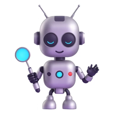 futuristic AI chatbot emoji with metallic texture and antenna sticker