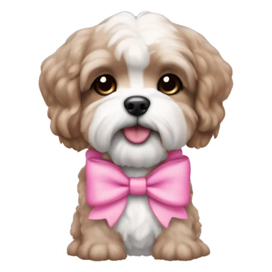 Brown schichon puppy with pink bow sticker