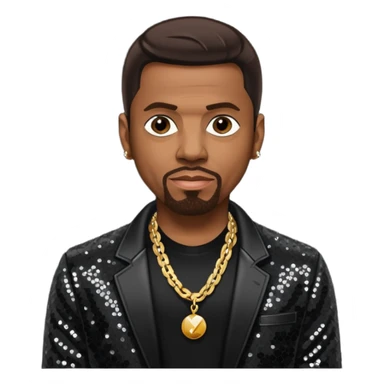 Keith Sweat (b.1961) with dark brown hair, black sequin jacket, black shirt with necklace sticker