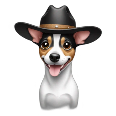 rat terrier wearing a cowboy hat smiling (black and white) sticker