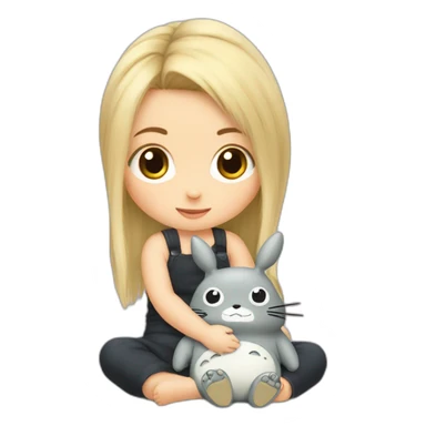 bébé fille blonde décoiffée assise avec une peluche Totoro  sticker