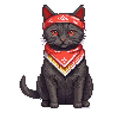 a little black socks cat with two uzis and a red bandana, he's just blasting!
 sticker