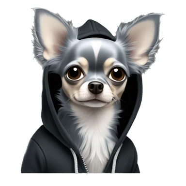 Realistic blue grey long hair chihuahua dog in a black hoody sticker
