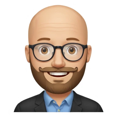 Bald white man with glasses and beard smiling big sticker