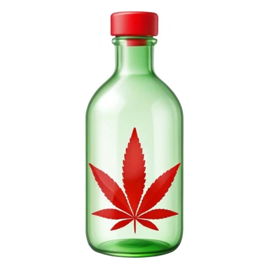 Curved glass bottle in red with a green cannabis leaf printed on it and clearly labeled "red pop" on the bottle sticker