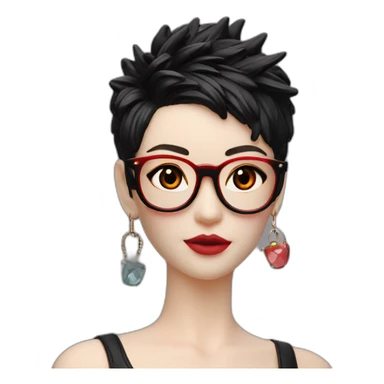 Punk female earrings glasses,red and black short hair, sticker