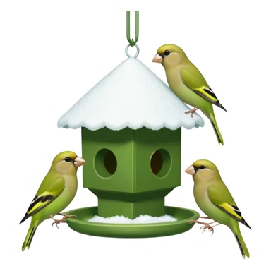  3 Green finch feeding on a bird feeder in the snow sticker