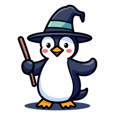 penguin wizard with magic wand and wizard hat sticker