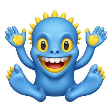 Make it be based off the horror game, poppy playtime.\n Make it have a head shape like a heart. Didn't make it tall, make it have sharp teeth, make its hands yellow, make it slipper, smiling and makes his feet yellow too.  And make it all blue sticker