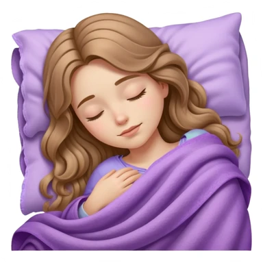 light brown long wavy hair girl sleeping on side with lilac blanket sticker