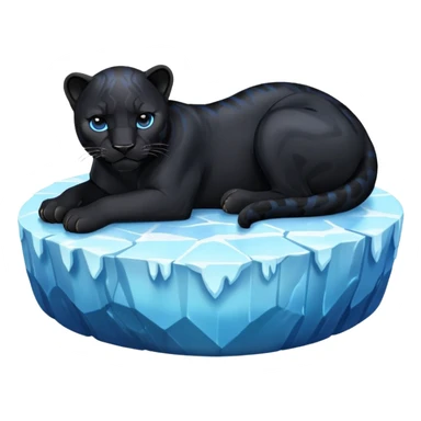 black panther curled up on an iceberg, emoji style sticker