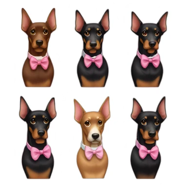 3-dobermans-including-a-white-one-with-a-pink-bow-tie-on-the-neck,-a-black-one-and-a-brown-one sticker