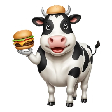 Cow standing up eating a burger joyfully sticker