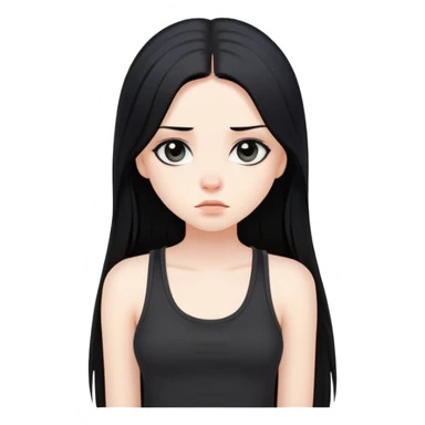 bored girl with long straight black hair, pale skin, dark eyes, black tank top sticker