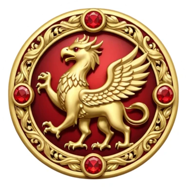 Golden griffin crest / brosch in a circle with red gems and no background sticker