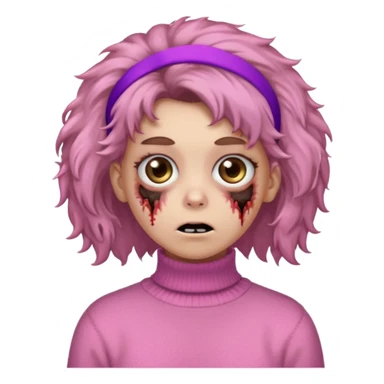 brown fluffy haired zombie with pink turtleneck sweater and hair band sticker