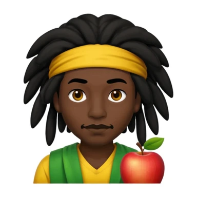 a man with black skin, black hair, black eyes, black eyebrows, black nose, brown lips, and rasta hair, apple emoji style, no text sticker