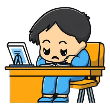 person sitting at a desk crying sticker