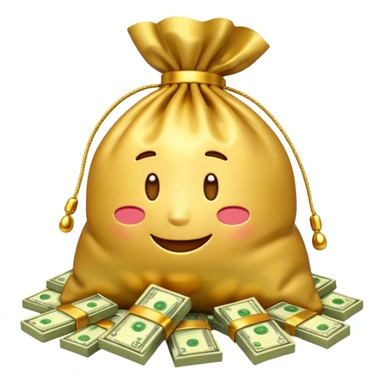 Luxury 3D emoji, overflowing money bag, stacks of cash, premium lighting, rich glossy look, ultra clean, transparent background


 sticker