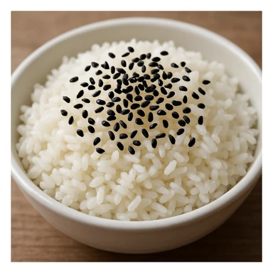 A dish of rice topped with black sesame seeds sticker