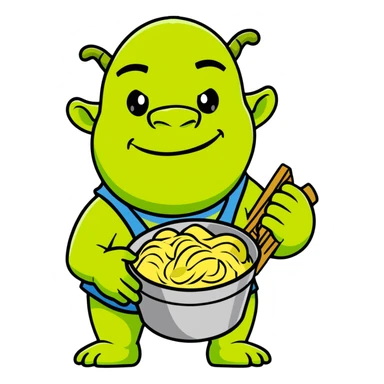 Shrek the green ogre holding a bucket of carbonara pasta sticker