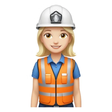 Girl full body standing with her white security helmet and security vest on sticker
