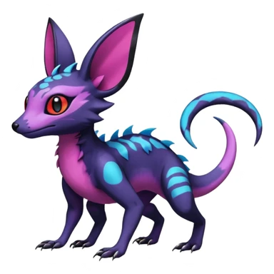 Rare epic aesthetic colorful Salandit-Noibat-Eevee-Genet-species-Fakemon-hybrid-creature, with markings, full body sticker