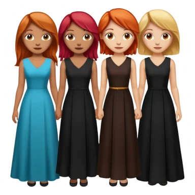 Can you create an image of 3 friends together one with red bright hair light skin one the other with brown hair with some blonde highlights in the hair fair skin the last one with light brown a tint of orange hair and black long hair with brown with dresses dark hair on one sticker