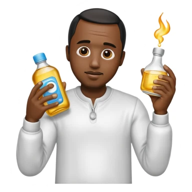 Diddy holding baby oil at a party sticker