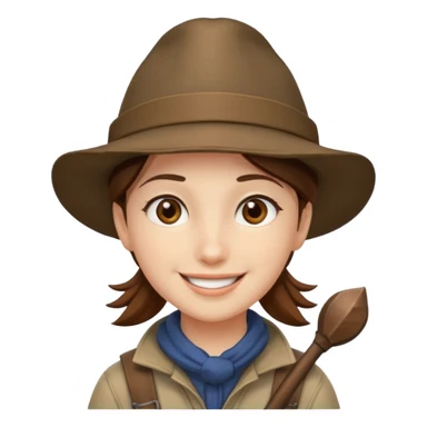 Um rosto kawaii de olhos castanhos com chapéu de aventureiro e sorrindo sticker