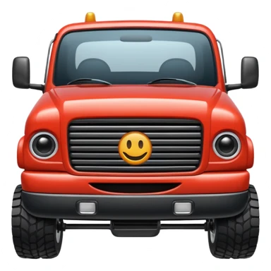 squatted truck with big wheels and smiling face on grill sticker