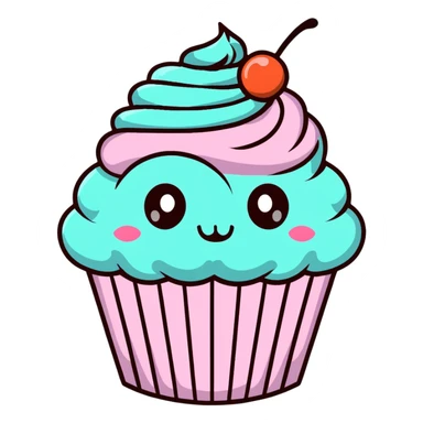 cute kawaii cupcake with pastel colors and big eyes sticker
