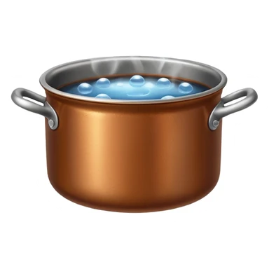 brown small metal pot filled with boiling water on a stove, visible hot steam and rising bubbles, realistic heat effect, shiny pot surface, bright lighting, clean white background sticker