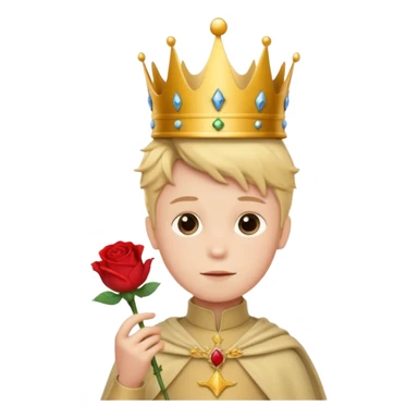 The Little Prince with a crown and a rose in his hand sticker
