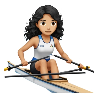 girl with long black wavy hair rowing in Olympic rowing sport, distant view sticker