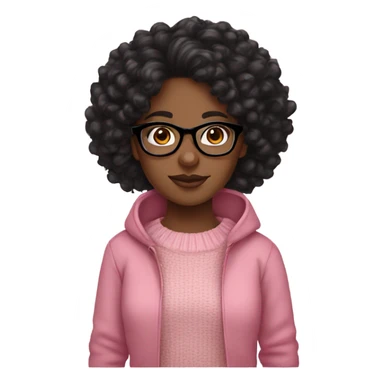 Black girl,curly black hair,glasses,brown eyes,pink sweater sticker